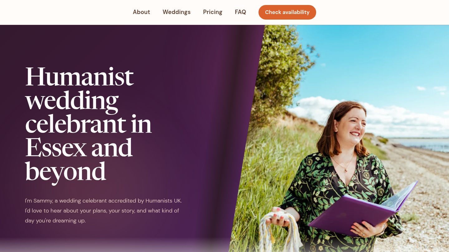 Sammy's Ceremonies homepage — humanist wedding celebrant in Essex